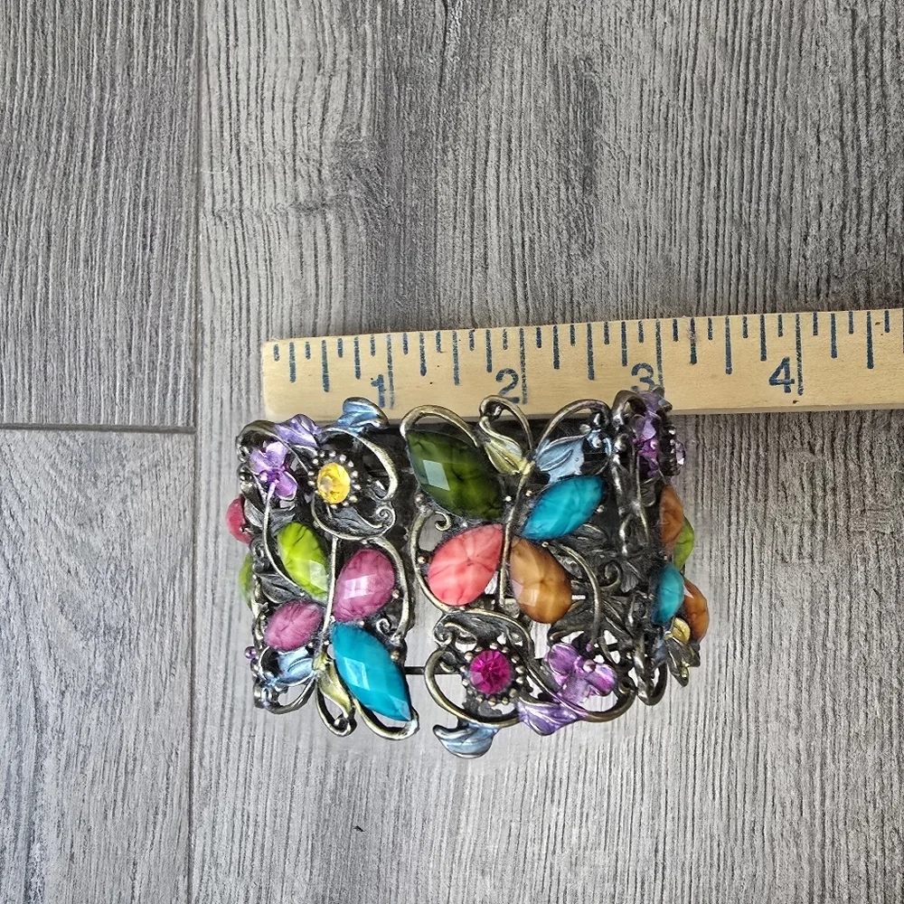 Butterfly Wide Cuff Multicolored Faceted Stone Abstract Colorful Boho Chic